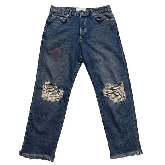Free People Grunge distressed Jeans Sz 27 Raw Hem High Waist Button fly closure - Picture 1 of 7